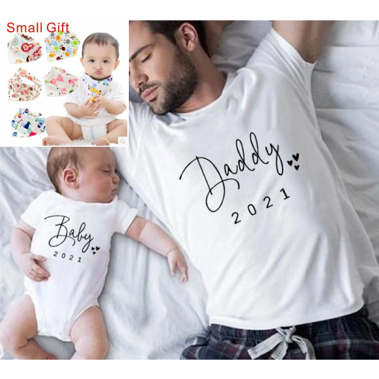 Daddy Girl And Son Matching Clothes Camiseta 2021 Baby Announcement Family Clothing New Year Gift For Dad T Shirt